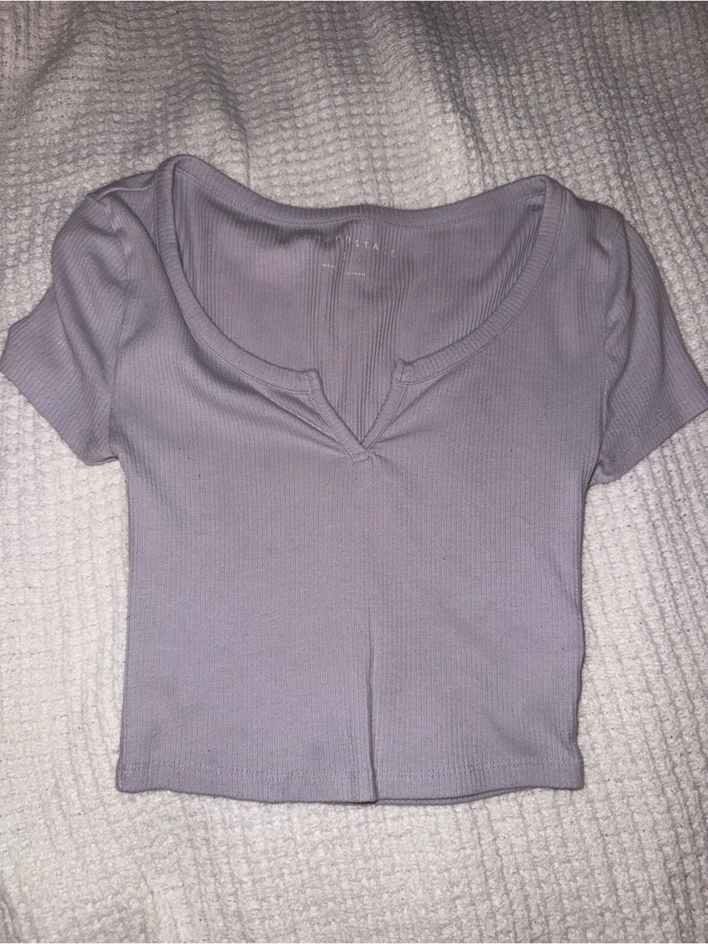 Aeropostale Lilac Ribbed Notch-Neck Short Sleeve Crop Top